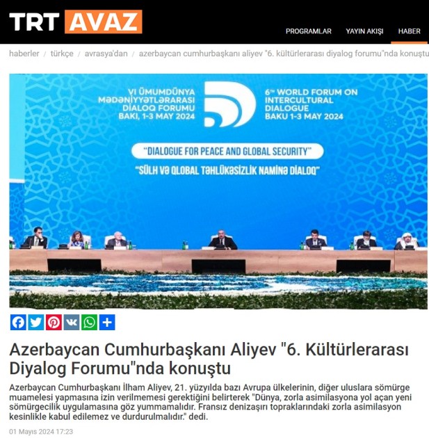 Türkiyə mediası İlham Əliyevin Forumdakı açıqlamalarından yazdı (FOTOLAR)