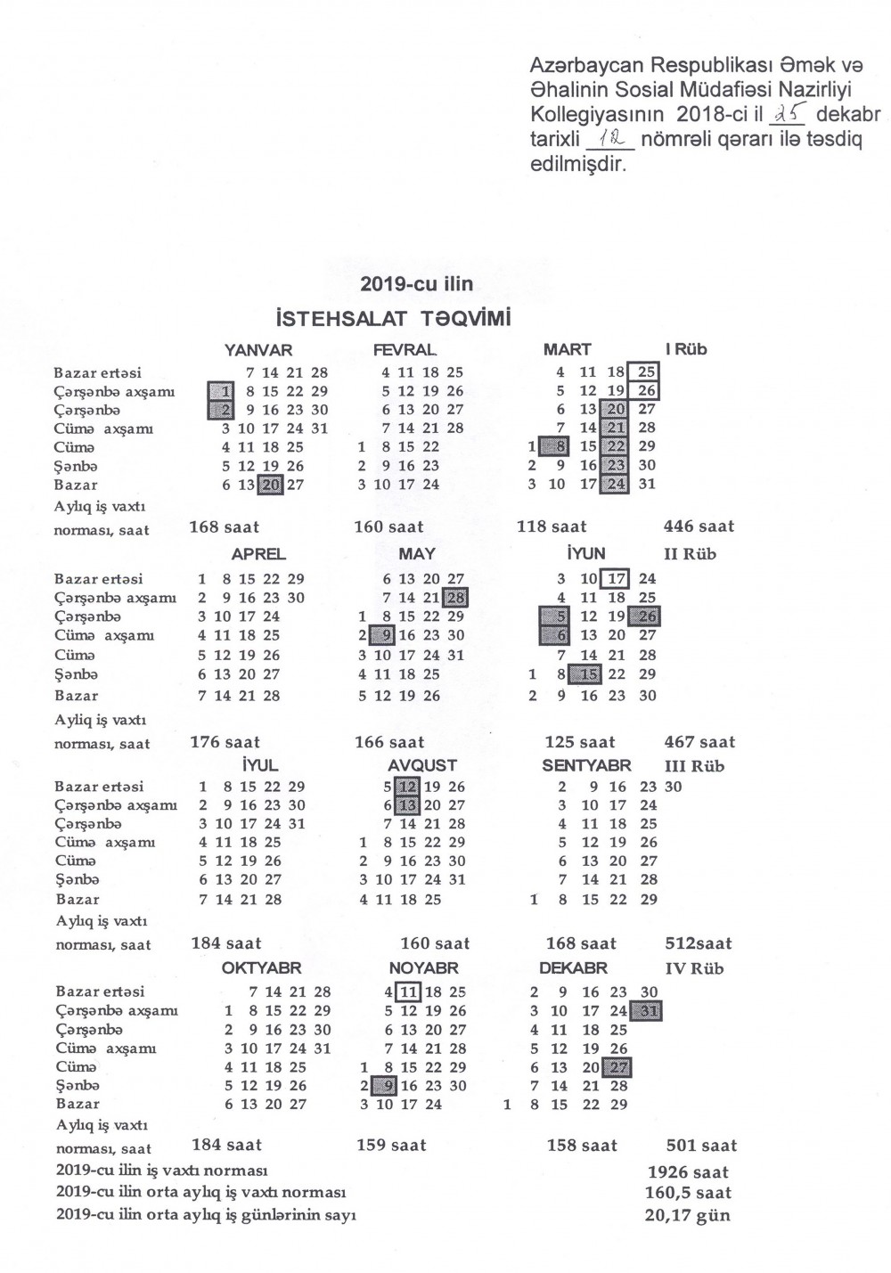 2019-cu ilin qeyri-iş günləri AÇIQLANDI