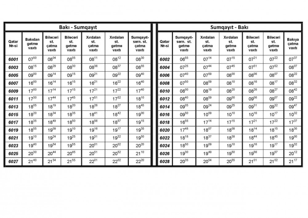 Bakı-Sumqayıt qatarlarının hərəkət qrafiki dəyişdirilir - CƏDVƏL