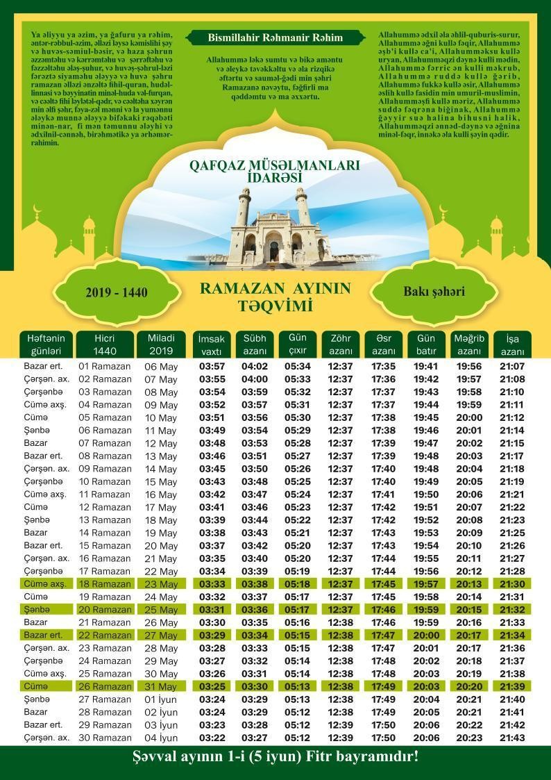 Ramazanın 18-ci günü: dua, imsak və iftar vaxtı