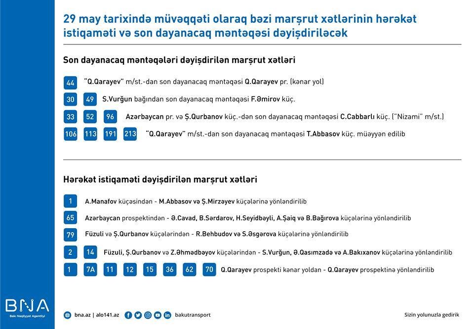 Sabah bu avtobusların hərəkət istiqaməti dəyişəcək - SİYAHI