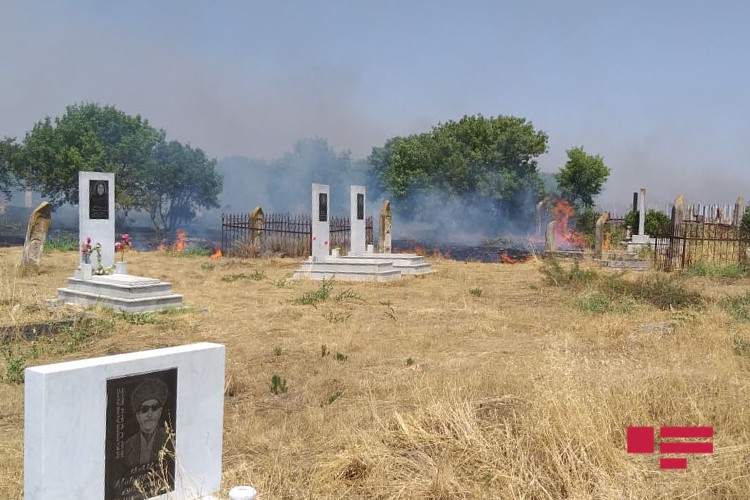 Ermənilərin törətdiyi yanğın təmas xəttində qəbiristanlığa keçdi - FOTOLAR