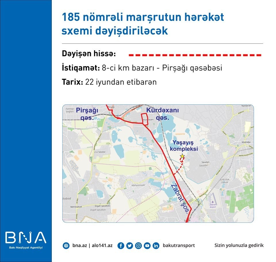 185 və 194 nömrəli marşrutdan istifadə edənlərin DİQQƏTİNƏ!