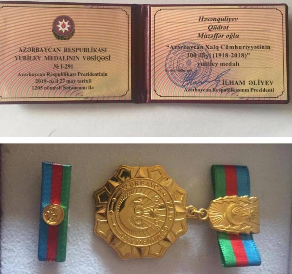 Qüdrət Həsənquliyev yubiley medalı ilə təltif edilib - FOTO