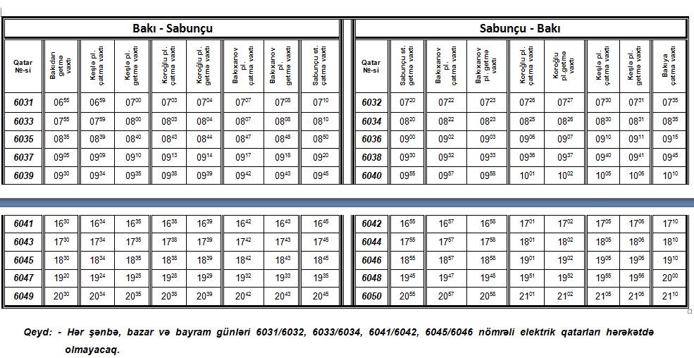 Elektrik qatarlarının hərəkət cədvəllərində dəyişiklik ediləcək 