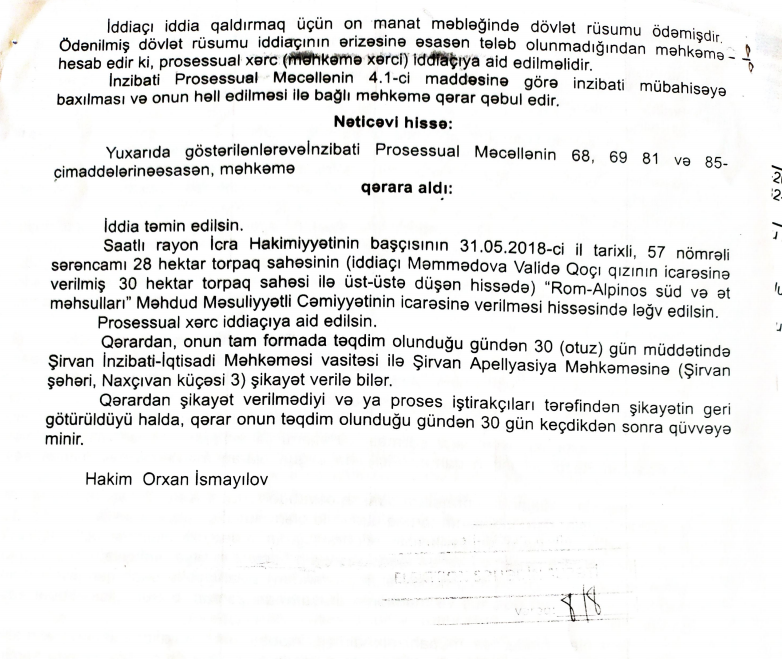 “İcra başçısı torpağımızı qanunsuz olaraq Hacı İbrahimə verib” 