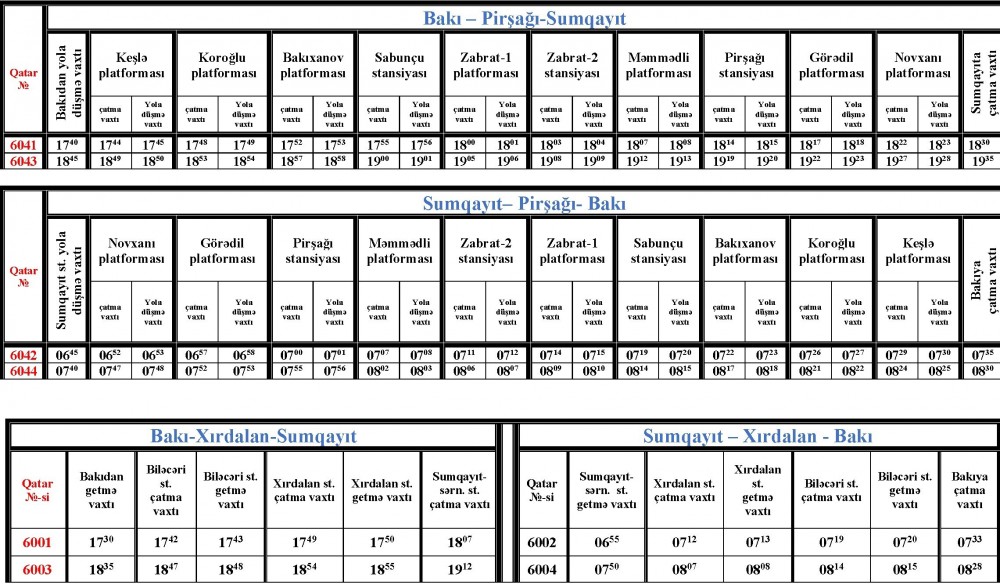 Sərnişin qatarlarının hərəkət cədvəli dəyişdirildi 