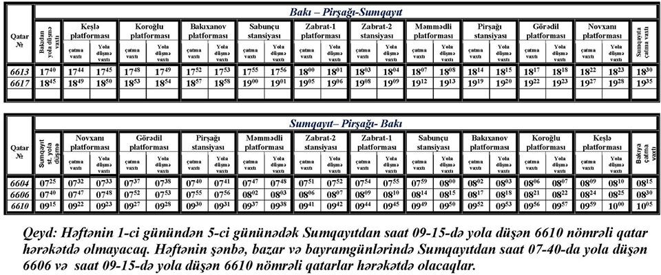 Bu xətt üzrə qatarların sayı artırıldı - CƏDVƏL