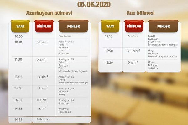 "Dərs vaxtı"nın sabaha olan cədvəli açıqlandı 