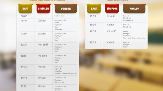 "Dərs vaxtı"nın 11 iyun cədvəli 