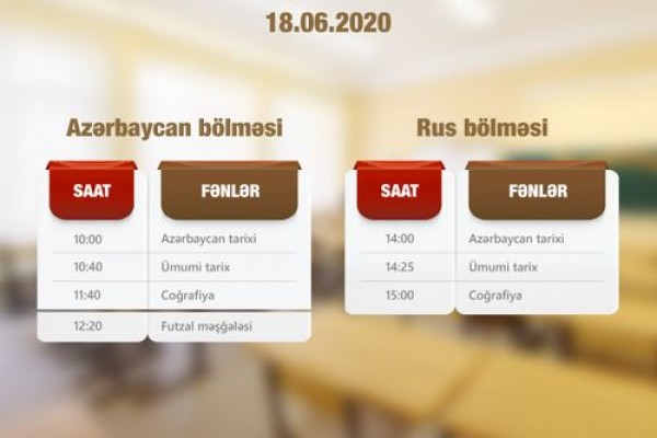 “Abituriyentlər üçün dərs vaxtı”nın sabaha olan cədvəli 