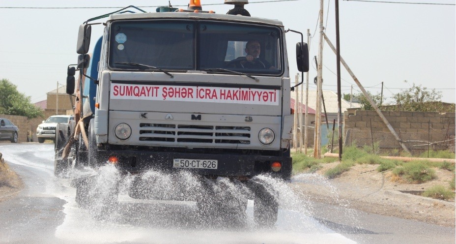 Sumqayıtda dezinfeksiya işləri davam edir - FOTOLAR