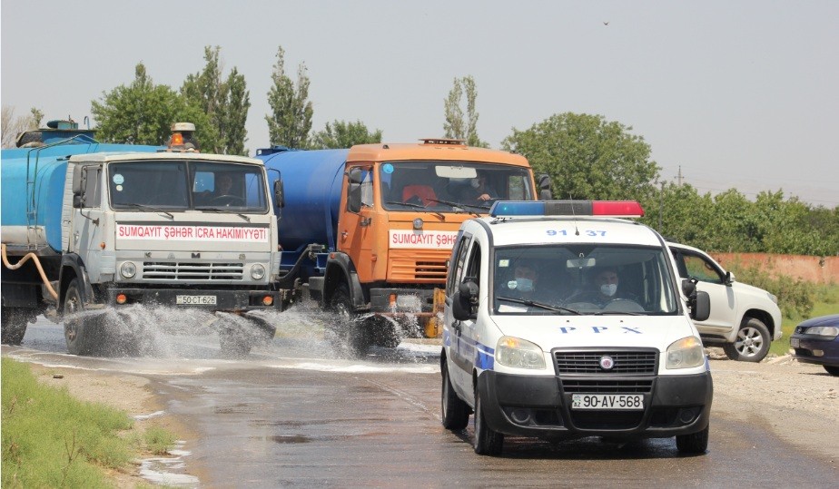 Sumqayıtda dezinfeksiya işləri davam edir - FOTOLAR