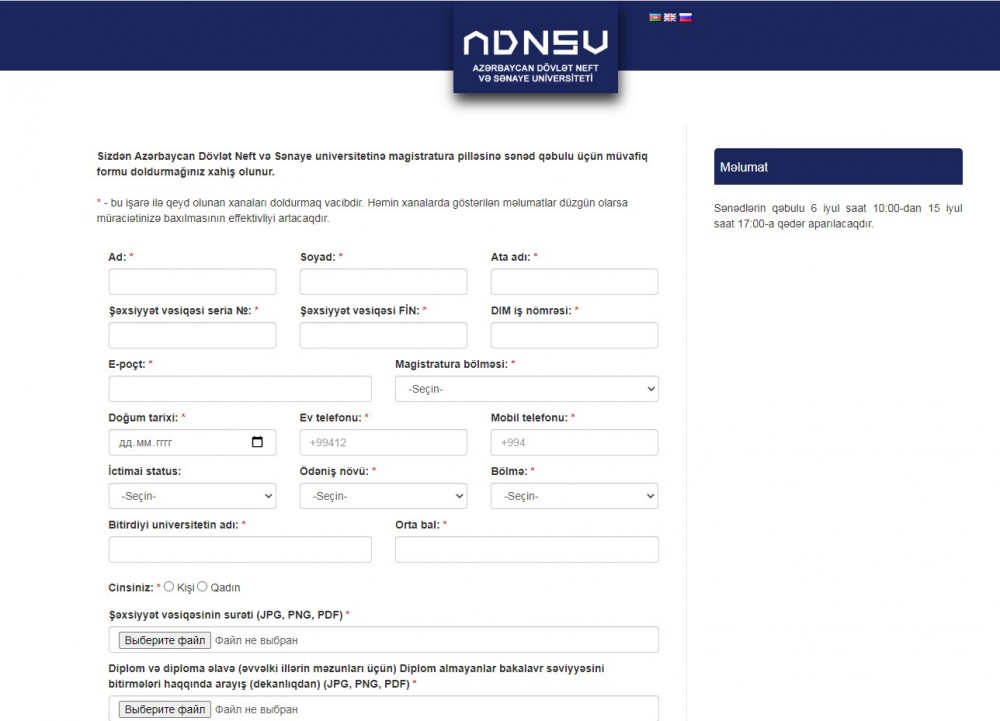 ADNSU-da magistraturaya sənəd qəbulu üçün onlayn platforma təqdim olunub 