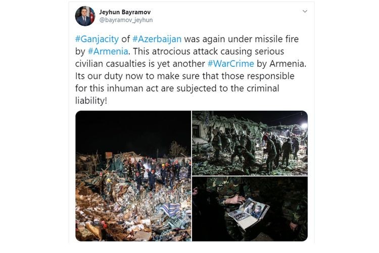 "Bu vəhşi hücum Ermənistanın növbəti müharibə cinayətidir" -Nazir