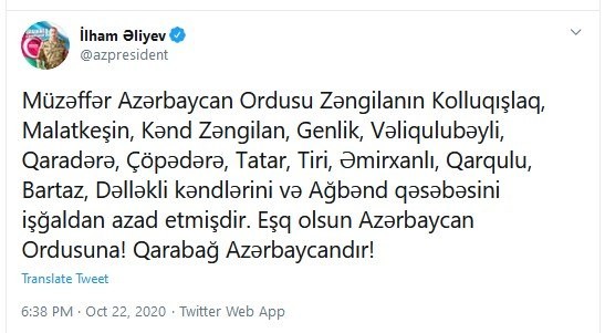 Zəngilanın bu kəndləri də azad edildi - Prezident