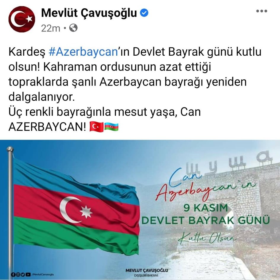 Çavuşoğlu Azərbaycanı təbrik etdi 