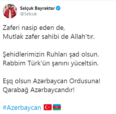 Səlcuk Bayraktar Azərbaycanı belə təbrik etdi - FOTO