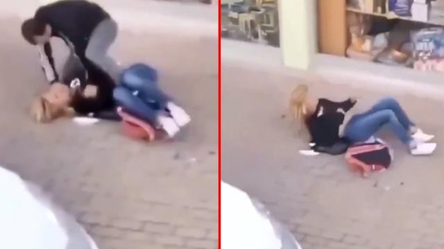 Küçədə qadını döydü - İnsanlar səssiz qaldı (VİDEO)