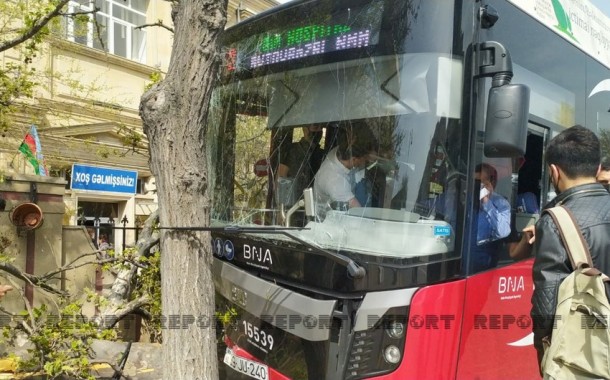 “BakuBus”un avtobusu ağaca çırpıldı - Xəsarət alanlar var