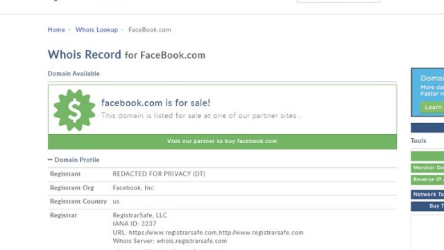 "Facebook.com" domeni satışa çıxarıldı 