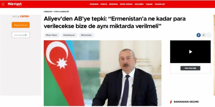 Azərbaycan Prezidentinin müsahibəsi Türkiyə mediasında