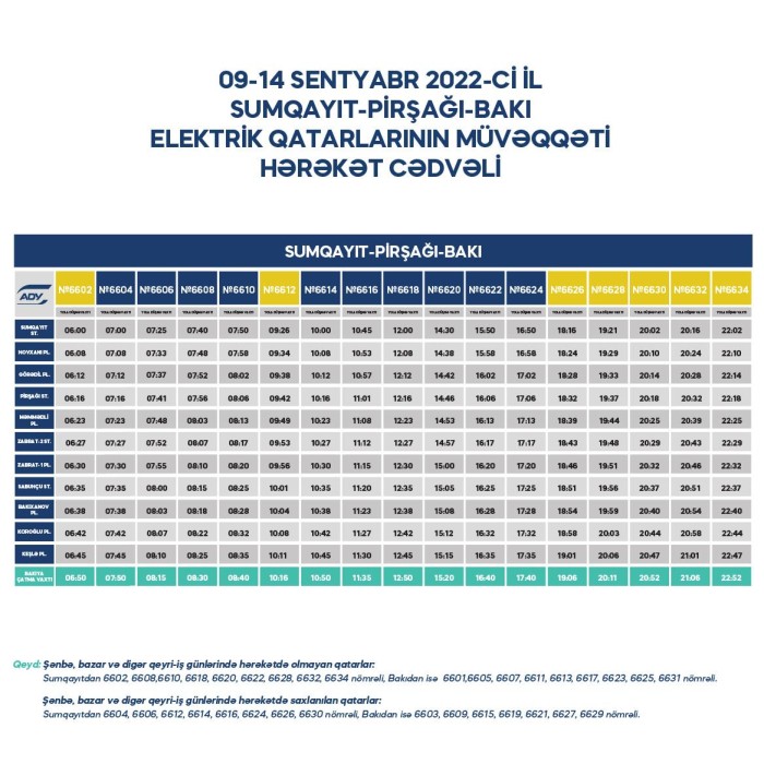 Bakı-Sumqayıt qatarının hərəkət cədvəli dəyişir 