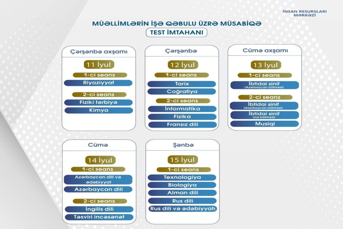 Müəllimlərin işə qəbulu üzrə test imtahanlarının vaxtı açıqlanıb