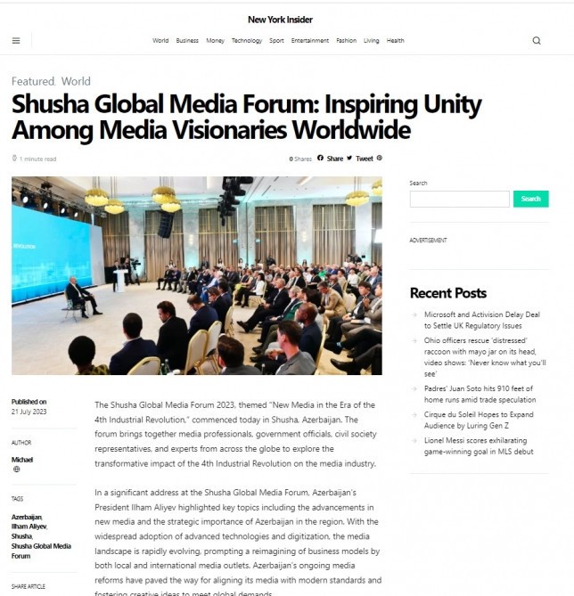 Prezidentin Şuşa Qlobal Media Forumundakı çıxışı dünya mediasında - FOTOLAR