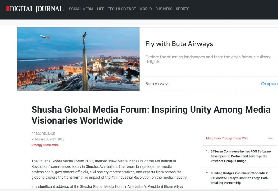 Prezidentin Şuşa Qlobal Media Forumundakı çıxışı dünya mediasında - FOTOLAR