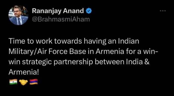 Hindistan Ermənistanda hərbi baza açmağı planlaşdırır