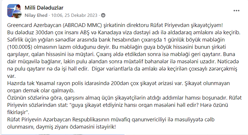 “Greencard Azerbaijan”ın direktoru saxlanıldı - YENİLƏNİB