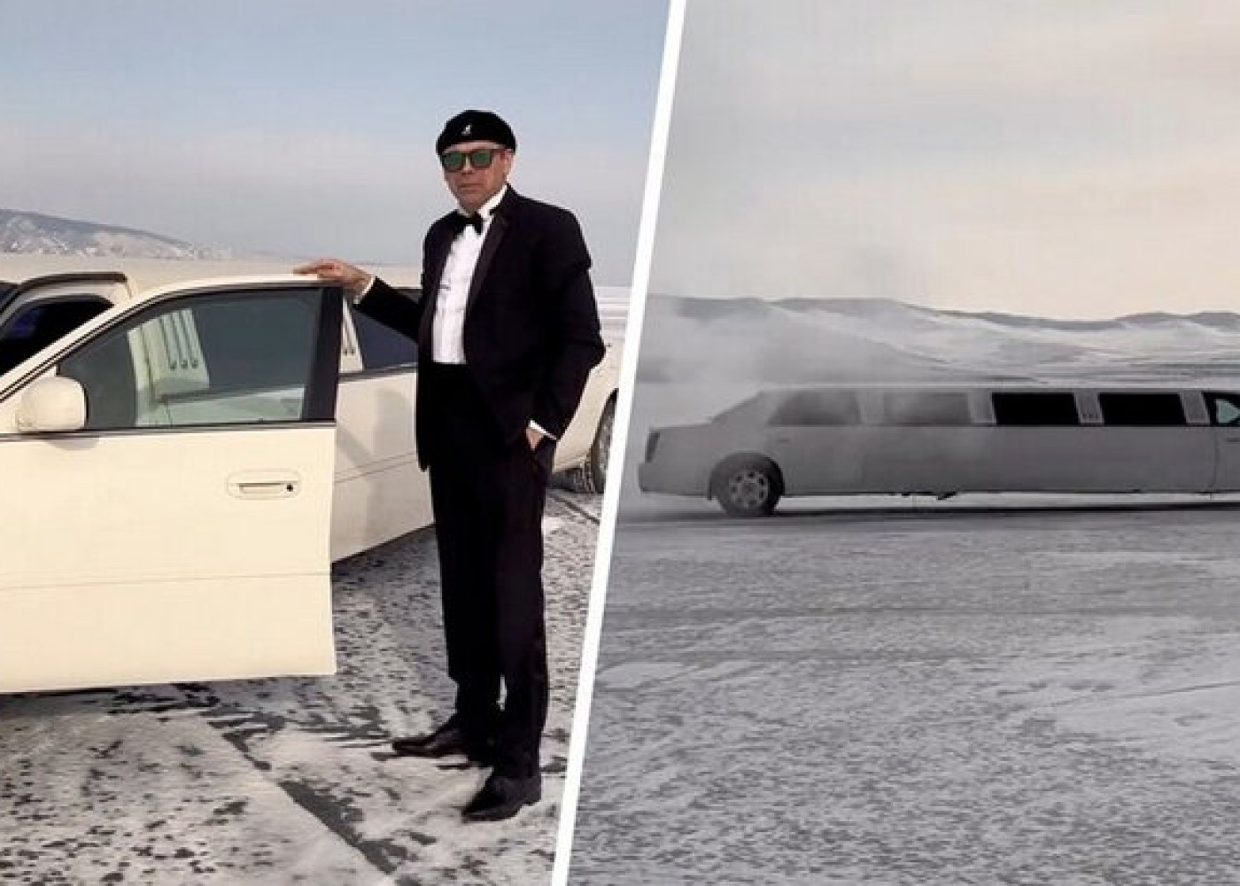 Keçmiş mer donmuş Baykal gölündə limuzinlə drift etdi- VİDEO