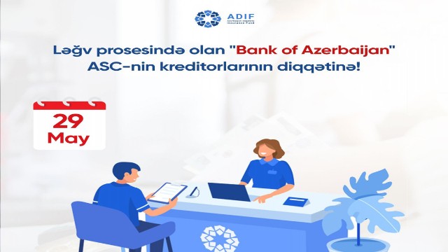 Ləğv prosesində olan "Bank of Azerbaijan" ASC-nin kreditorlarının DİQQƏTİNƏ!