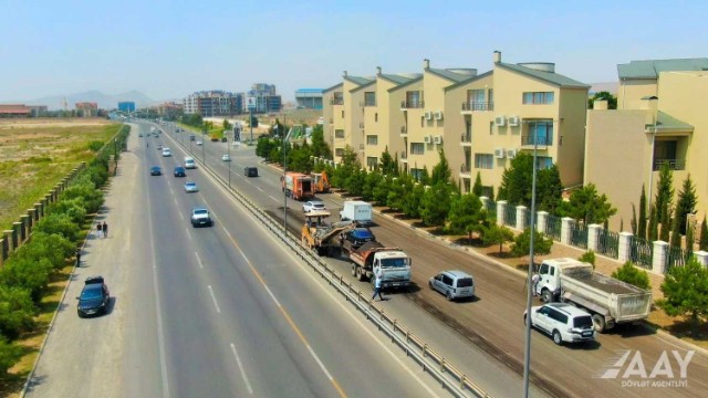 Salyan şosesində təmir işləri davam etdirilir - VİDEO/FOTO