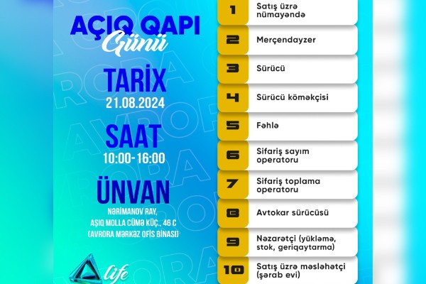 Avrora şirkəti "Açıq qapı" günü elan edir!