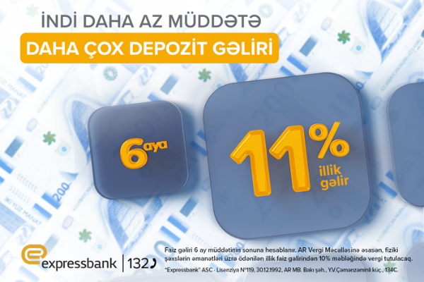 6 aylıq depozitə illik 11% gəlir –“EXPRESSBANK”DA