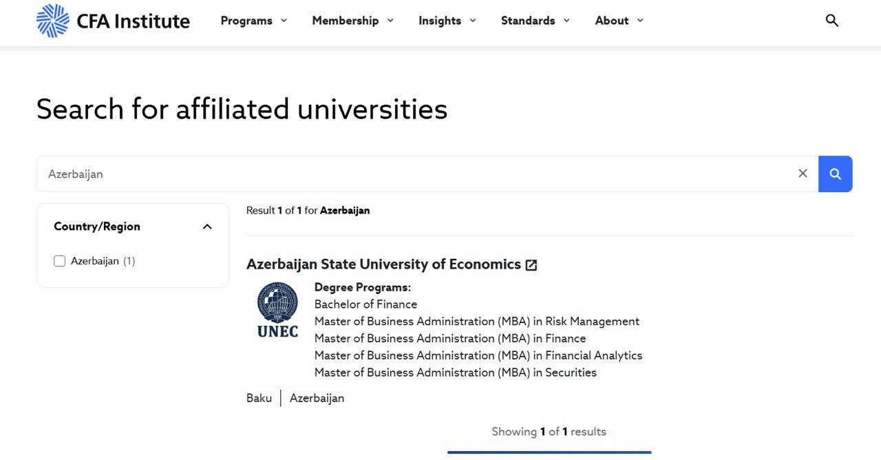 UNEC-in MBA Proqramı nüfuzlu CFA İnstitutunun akkreditasiyasını əldə etdi!