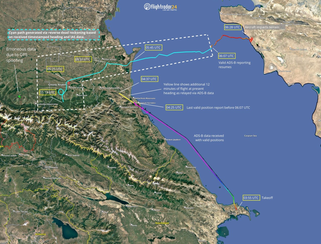 "FlightRadar24" təyyarə qəzası ilə bağlı məlumatları yenilədi (FOTO)