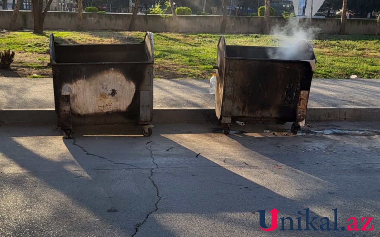 Mingəçevirdə tullantı qablarınıyandırdılar