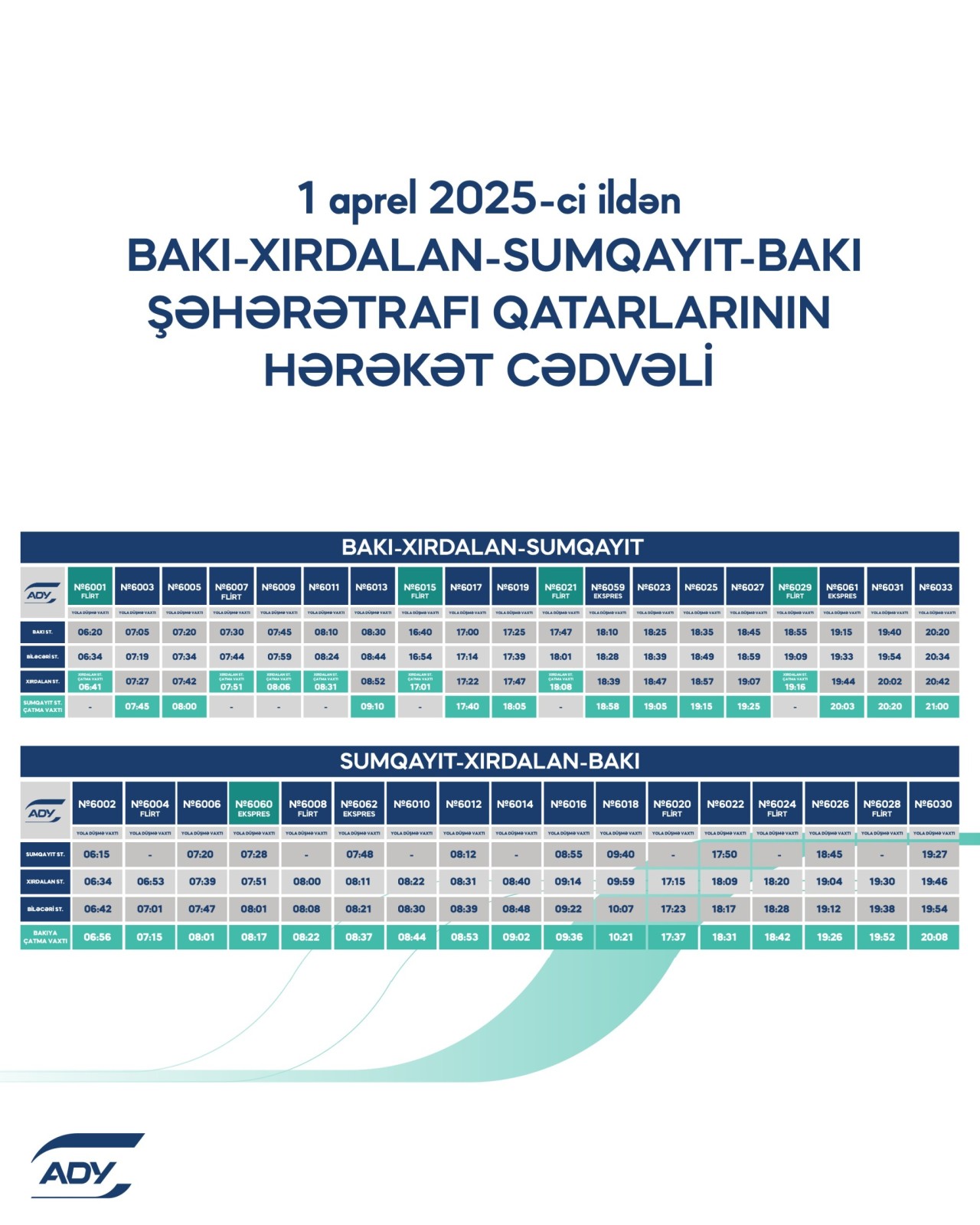 Dəmiryol marşrutu üzrə qatarların YENİ QRAFİKİ