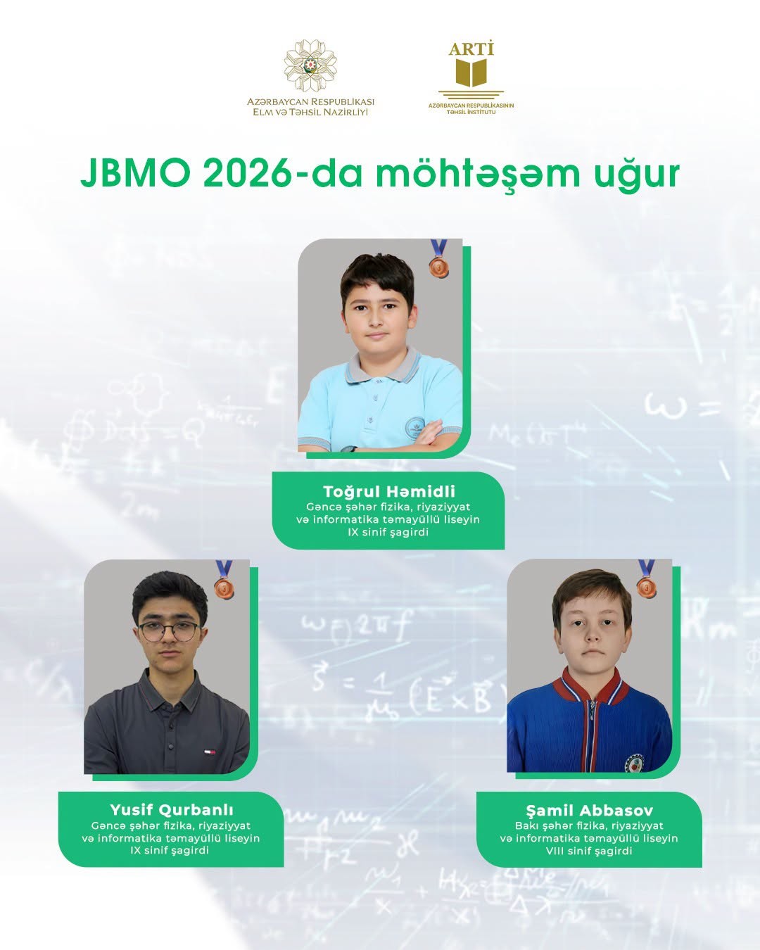 Şagirdlərimiz beynəlxalq olimpiadada medal qazandı - 3 gümüş, 3 bürünc