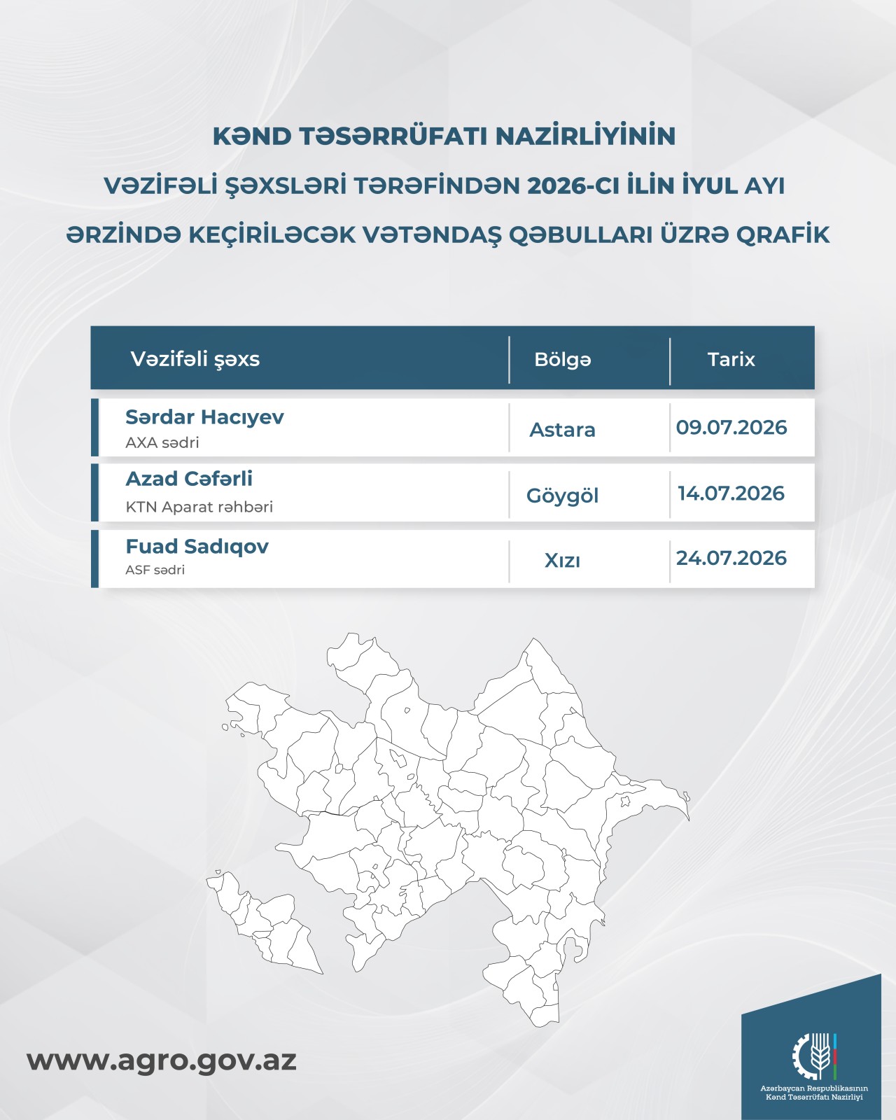 KTN bölgələrdə iyul ayı üzrə vətəndaş qəbulu qrafikini açıqlayıb - FOTO