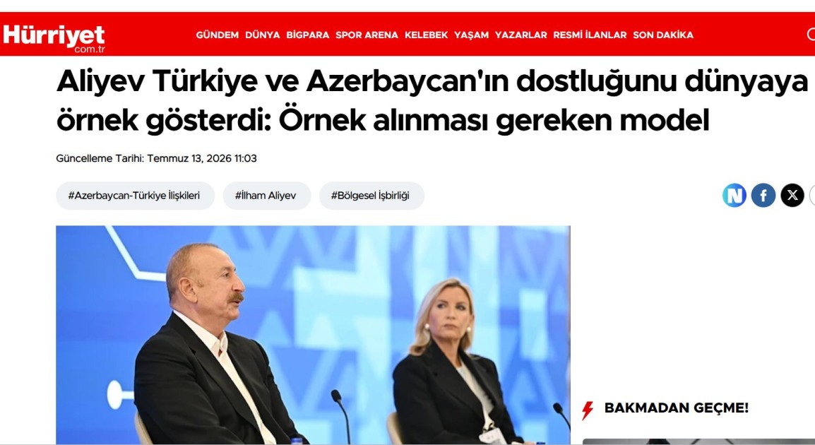 Prezidentin IV Şuşa Qlobal Media Forumundakı çıxışı Türkiyə mediasının diqqət mərkəzində