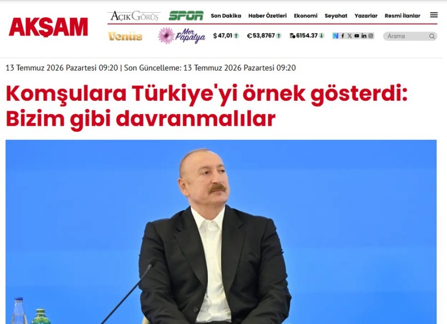 Prezidentin IV Şuşa Qlobal Media Forumundakı çıxışı Türkiyə mediasının diqqət mərkəzində