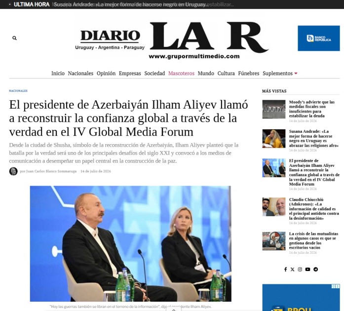 Dünya mediası Prezidentin IV Şuşa Forumundakı çıxışını işıqlandırmaqda davam edir