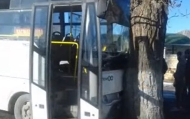 Sürücü avtobusu ağaca çırpdı - VİDEO