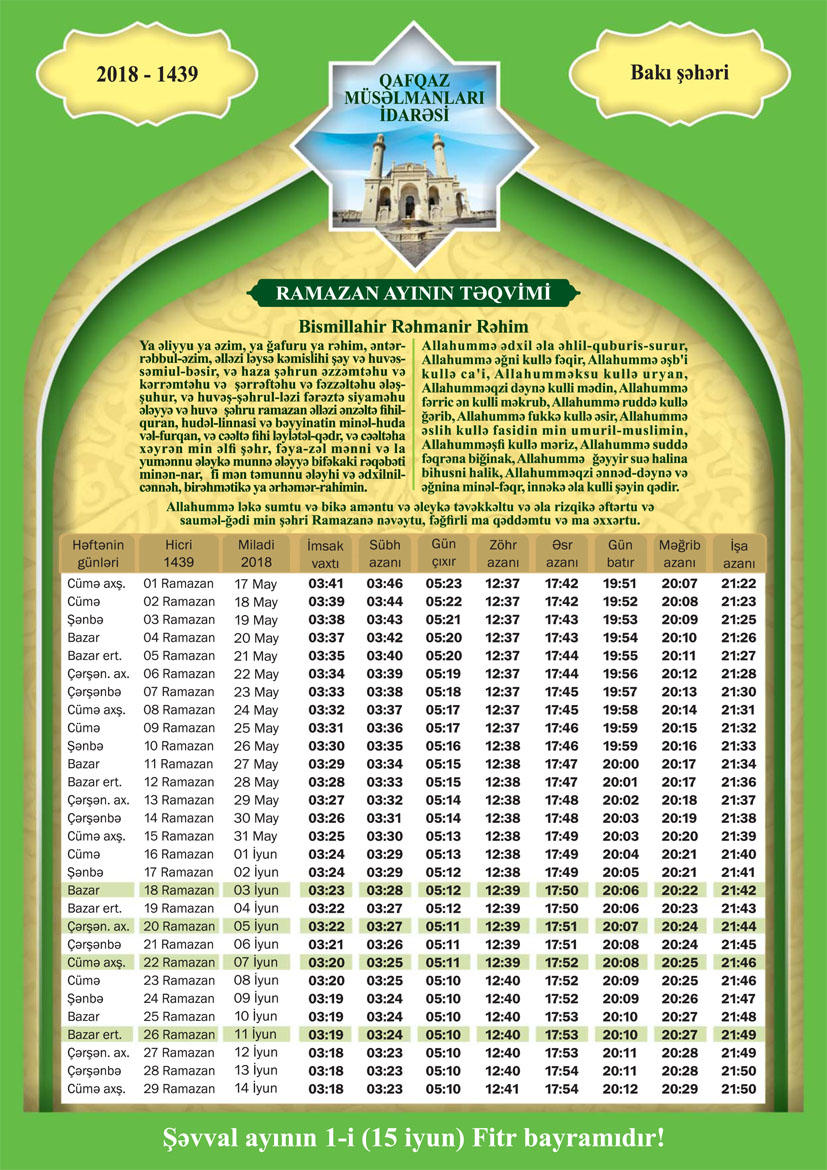 Ramazanın 8-ci günü:  dua, imsak və iftar vaxtı